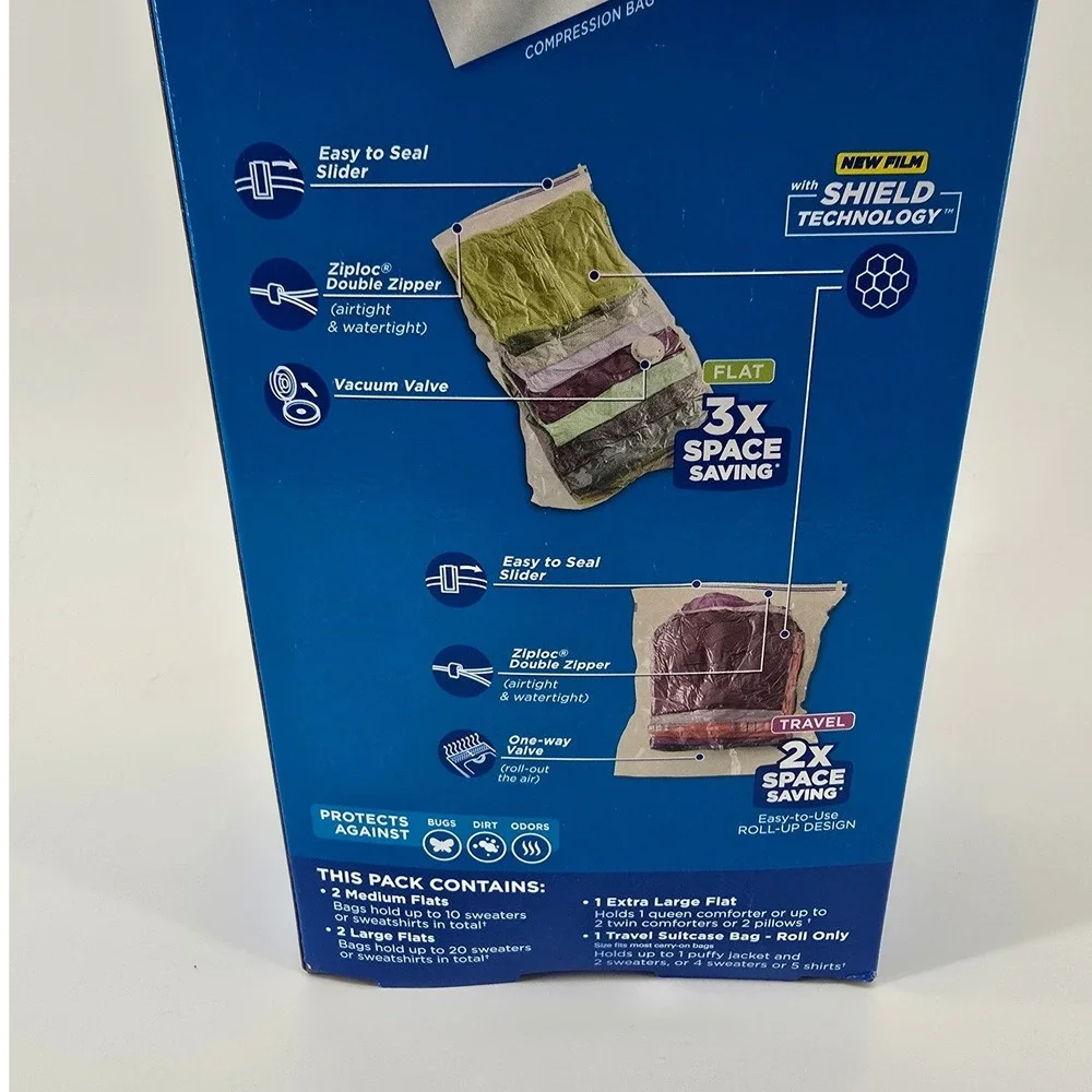 Ziploc Space Bag Variety Pack 6 Count Blue Vacuum Seal Compression Storage Bags